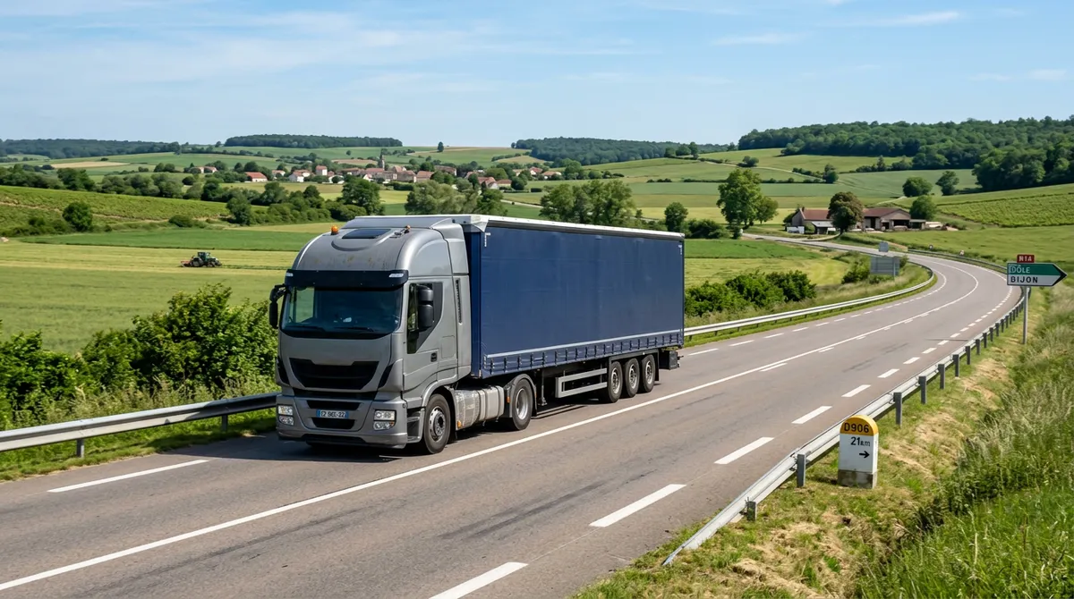 Poids lourd de transport public sur une route nationale